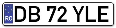 Placuta inmatriculare numar auto  DB-72-YLE, DB 72 YLE, DB72YLE