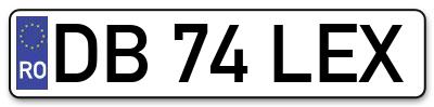 Placuta inmatriculare numar auto  DB-74-LEX, DB 74 LEX, DB74LEX