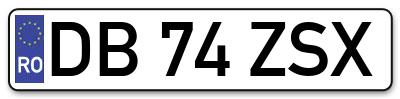 Placuta inmatriculare numar auto  DB-74-ZSX, DB 74 ZSX, DB74ZSX