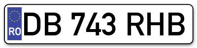 Placuta inmatriculare numar auto  DB-743-RHB, DB 743 RHB, DB743RHB