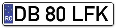 Placuta inmatriculare numar auto  DB-80-LFK, DB 80 LFK, DB80LFK