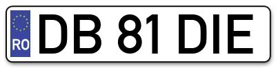 Placuta inmatriculare numar auto  DB-81-DIE, DB 81 DIE, DB81DIE