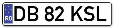 Placuta inmatriculare numar auto  DB-82-KSL, DB 82 KSL, DB82KSL