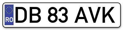 Placuta inmatriculare numar auto  DB-83-AVK, DB 83 AVK, DB83AVK