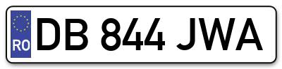 Placuta inmatriculare numar auto  DB-844-JWA, DB 844 JWA, DB844JWA