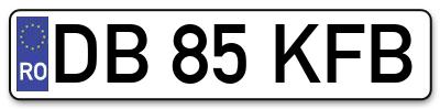 Placuta inmatriculare numar auto  DB-85-KFB, DB 85 KFB, DB85KFB