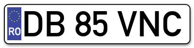 Placuta inmatriculare numar auto  DB-85-VNC, DB 85 VNC, DB85VNC