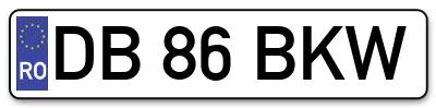 Placuta inmatriculare numar auto  DB-86-BKW, DB 86 BKW, DB86BKW