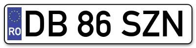Placuta inmatriculare numar auto  DB-86-SZN, DB 86 SZN, DB86SZN