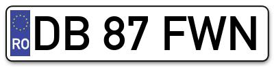 Placuta inmatriculare numar auto  DB-87-FWN, DB 87 FWN, DB87FWN