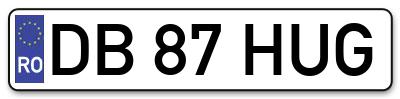 Placuta inmatriculare numar auto  DB-87-HUG, DB 87 HUG, DB87HUG