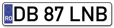 Placuta inmatriculare numar auto  DB-87-LNB, DB 87 LNB, DB87LNB
