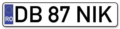 Placuta inmatriculare numar auto  DB-87-NIK, DB 87 NIK, DB87NIK