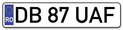Placuta inmatriculare numar auto  DB-87-UAF, DB 87 UAF, DB87UAF