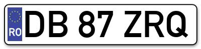 Placuta inmatriculare numar auto  DB-87-ZRQ, DB 87 ZRQ, DB87ZRQ