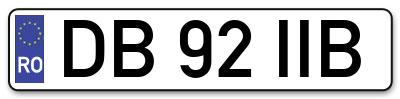 Placuta inmatriculare numar auto  DB-92-IIB, DB 92 IIB, DB92IIB