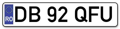 Placuta inmatriculare numar auto  DB-92-QFU, DB 92 QFU, DB92QFU