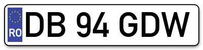 Placuta inmatriculare numar auto  DB-94-GDW, DB 94 GDW, DB94GDW