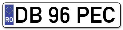 Placuta inmatriculare numar auto  DB-96-PEC, DB 96 PEC, DB96PEC