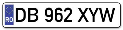 Placuta inmatriculare numar auto  DB-962-XYW, DB 962 XYW, DB962XYW
