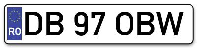 Placuta inmatriculare numar auto  DB-97-OBW, DB 97 OBW, DB97OBW