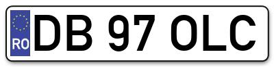 Placuta inmatriculare numar auto  DB-97-OLC, DB 97 OLC, DB97OLC
