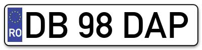 Placuta inmatriculare numar auto  DB-98-DAP, DB 98 DAP, DB98DAP
