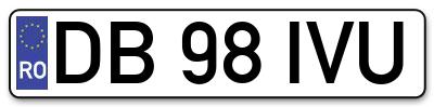 Placuta inmatriculare numar auto  DB-98-IVU, DB 98 IVU, DB98IVU