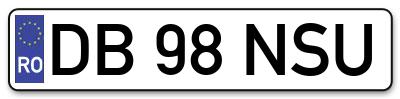 Placuta inmatriculare numar auto  DB-98-NSU, DB 98 NSU, DB98NSU