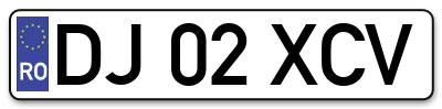 Placuta inmatriculare numar auto  DJ-02-XCV, DJ 02 XCV, DJ02XCV