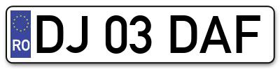 Placuta inmatriculare numar auto  DJ-03-DAF, DJ 03 DAF, DJ03DAF