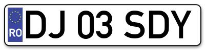 Placuta inmatriculare numar auto  DJ-03-SDY, DJ 03 SDY, DJ03SDY