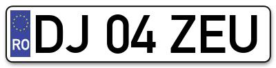 Placuta inmatriculare numar auto  DJ-04-ZEU, DJ 04 ZEU, DJ04ZEU