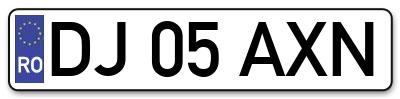 Placuta inmatriculare numar auto  DJ-05-AXN, DJ 05 AXN, DJ05AXN