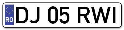 Placuta inmatriculare numar auto  DJ-05-RWI, DJ 05 RWI, DJ05RWI