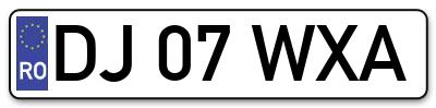 Placuta inmatriculare numar auto  DJ-07-WXA, DJ 07 WXA, DJ07WXA
