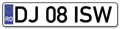 Placuta inmatriculare numar auto  DJ-08-ISW, DJ 08 ISW, DJ08ISW