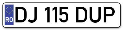Placuta inmatriculare numar auto  DJ-115-DUP, DJ 115 DUP, DJ115DUP