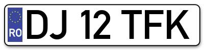 Placuta inmatriculare numar auto  DJ-12-TFK, DJ 12 TFK, DJ12TFK