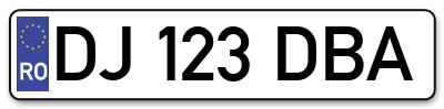 Placuta inmatriculare numar auto  DJ-123-DBA, DJ 123 DBA, DJ123DBA