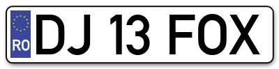 Placuta inmatriculare numar auto  DJ-13-FOX, DJ 13 FOX, DJ13FOX