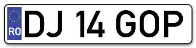 Placuta inmatriculare numar auto  DJ-14-GOP, DJ 14 GOP, DJ14GOP