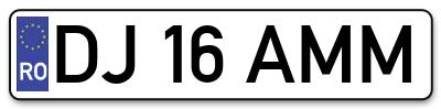 Placuta inmatriculare numar auto  DJ-16-AMM, DJ 16 AMM, DJ16AMM