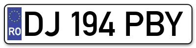 Placuta inmatriculare numar auto  DJ-194-PBY, DJ 194 PBY, DJ194PBY