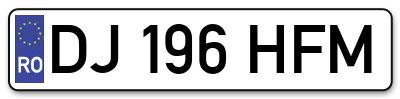 Placuta inmatriculare numar auto  DJ-196-HFM, DJ 196 HFM, DJ196HFM