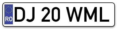Placuta inmatriculare numar auto  DJ-20-WML, DJ 20 WML, DJ20WML