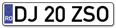 Placuta inmatriculare numar auto  DJ-20-ZSO, DJ 20 ZSO, DJ20ZSO