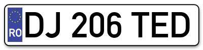 Placuta inmatriculare numar auto  DJ-206-TED, DJ 206 TED, DJ206TED