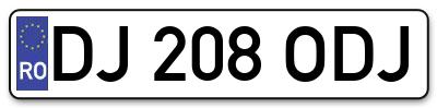 Placuta inmatriculare numar auto  DJ-208-ODJ, DJ 208 ODJ, DJ208ODJ
