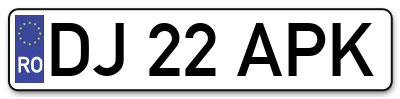 Placuta inmatriculare numar auto  DJ-22-APK, DJ 22 APK, DJ22APK